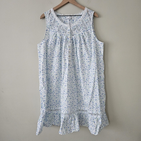 Eileen West Blue Floral Cottagecore Knee Length Sleeveless Sleep Dress - Picture 3 of 13